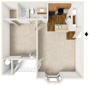 Floor plan for 1 bed, 1 bath, 740 sqft